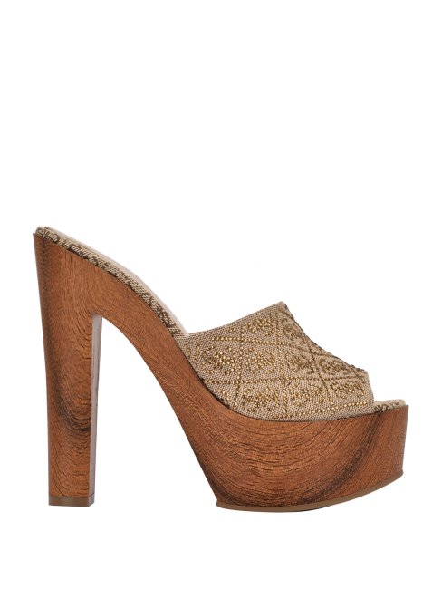 Escarpins En Bois à Strass Logo Gemely Naturel Clair 110 Guess