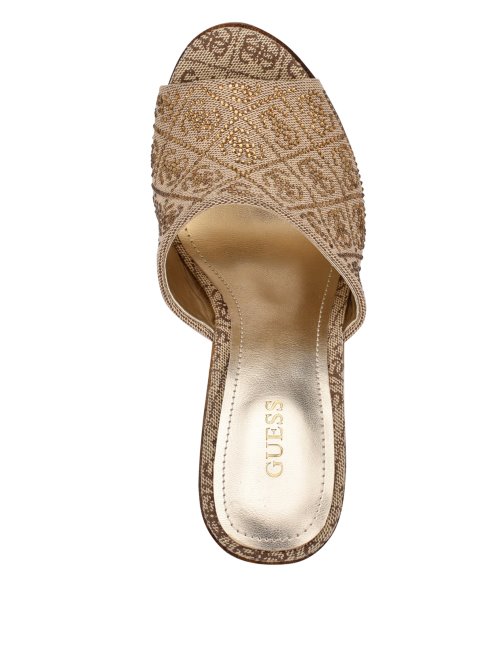 Escarpins En Bois à Strass Logo Gemely Naturel Clair 110 Guess