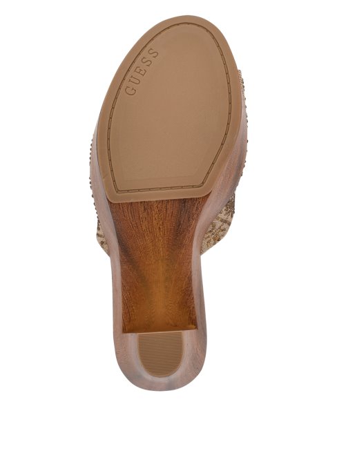 Escarpins En Bois à Strass Logo Gemely Naturel Clair 110 Guess