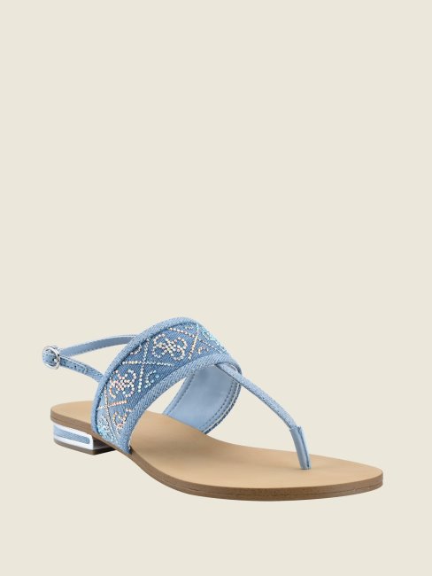 Sandales Guess Bleues à Bride En T Avec Logo Et Strass Cadynae