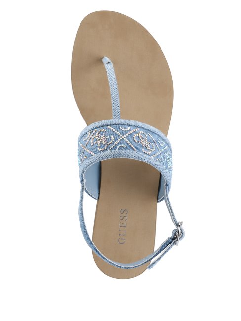 Sandales Guess Bleues à Bride En T Avec Logo Et Strass Cadynae