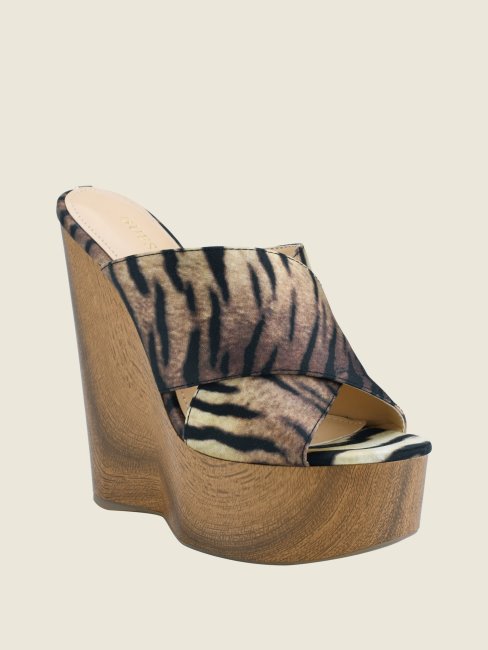 Guess Chaussures Compensées Entrecroisées Marron Moyen à Imprimé Teisha