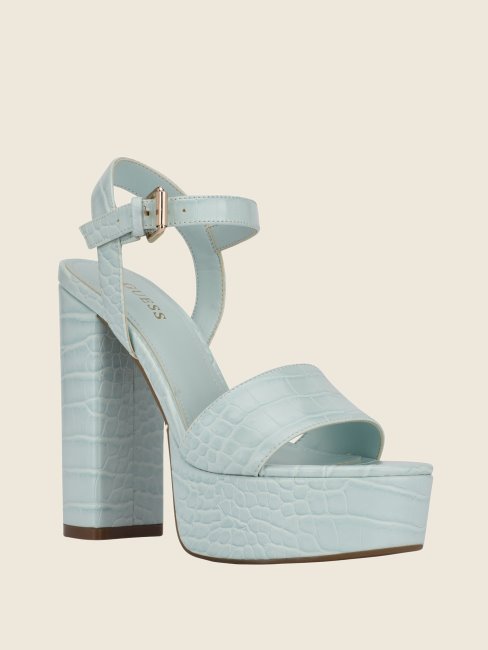 Guess Bleu Clair Gabeli Croc Sandales à Talons Plateforme