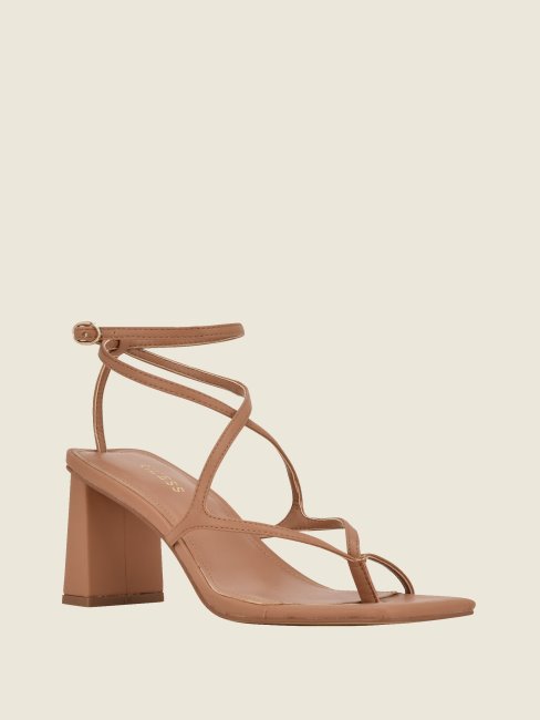 Guess Arisae Sandales à Talons Blocs Moyen Naturel