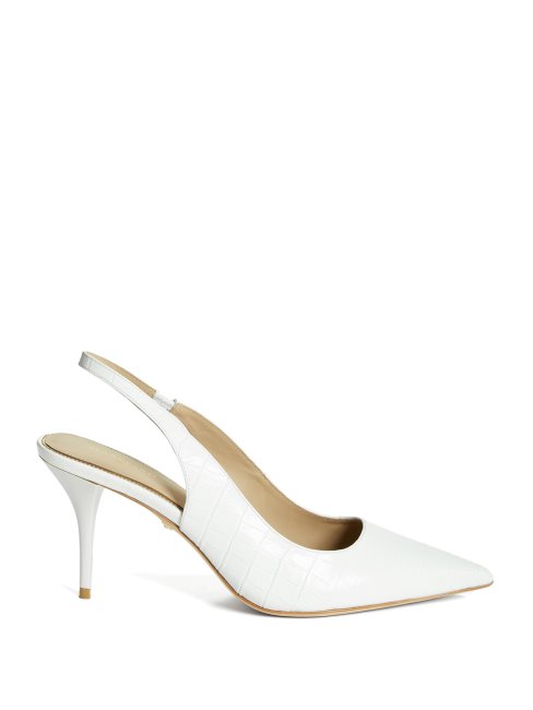 Guess Juna Crocodile Sling Back Talon Vrai Blanc