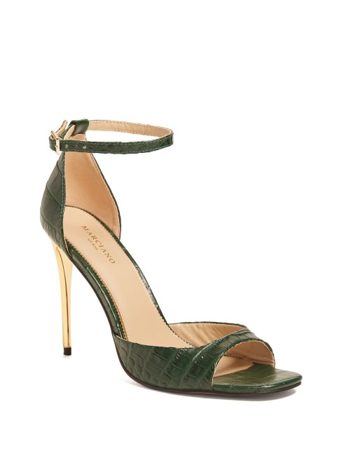 Guess Sandale Peep-toe Verte à Talon Croco