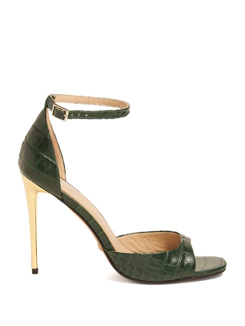 Guess Sandale Peep-toe Verte à Talon Croco