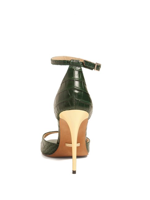 Guess Sandale Peep-toe Verte à Talon Croco