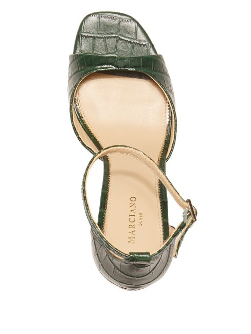 Guess Sandale Peep-toe Verte à Talon Croco