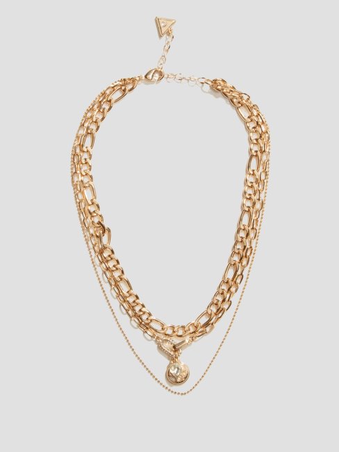 Guess Gold Collier Superposé à Breloque Logo Doré