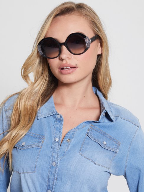 Lunettes De Soleil Géométriques à Monture Métallisée Argent Guess