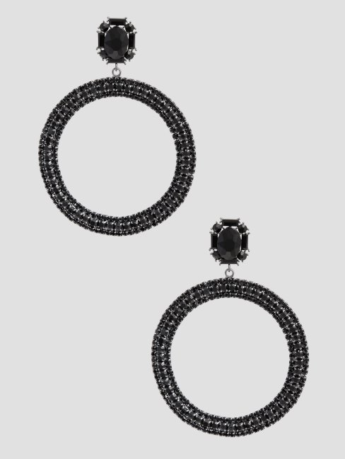 Guess Boucles D'oreilles Créoles Noires Avec Strass Noir