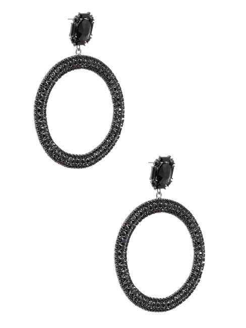 Guess Boucles D'oreilles Créoles Noires Avec Strass Noir