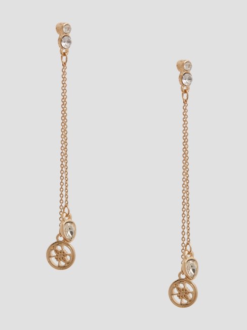 Guess Boucles D'oreilles Dorées à Cristaux Linéaires Et Logo Doré