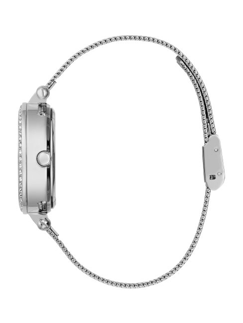 Montre Analogique En Maille Argentée Rose étincelante Argentée Guess