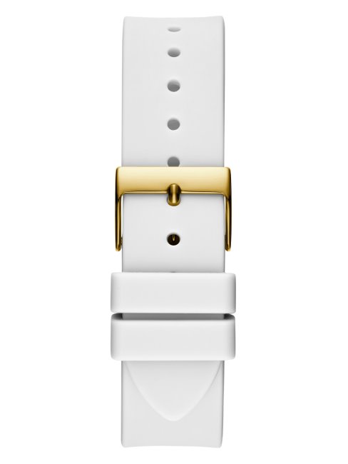 Montre Multifonction En Silicone Doré Et Blanc Guess White