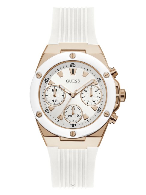 Montre Multifonction Guess Blanche En Or Rose Et Blanc