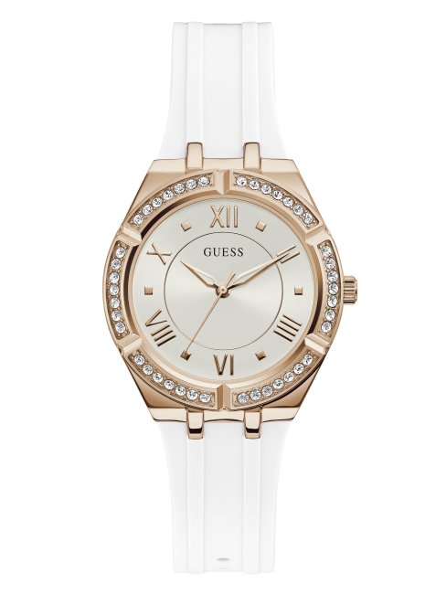 Montre Analogique En Or Rose Et Blanc White Guess