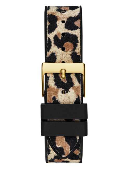 Montre Multifonction En Silicone Doré Et Animal Print Guess Multi