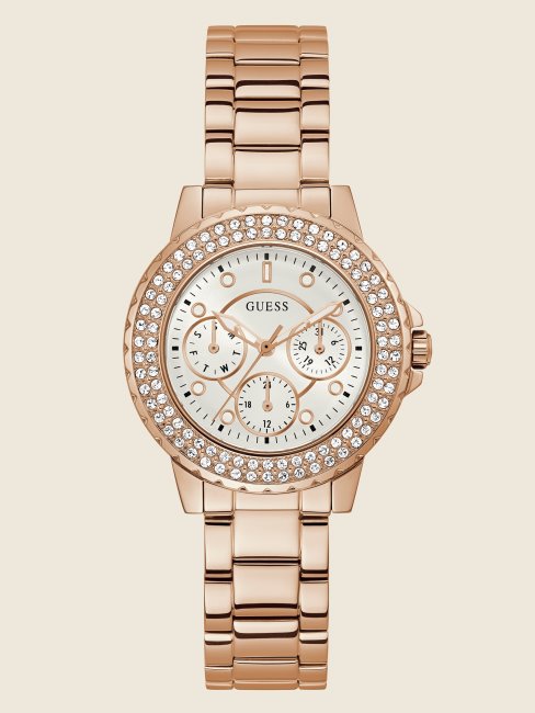 Montre Multifonction Couleur Ou Rose Et Strass Multi Guess Nouvelle Tendance
