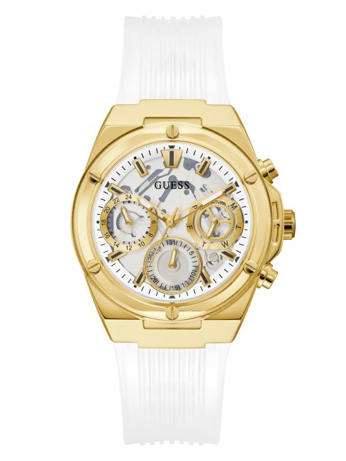 Montre Multifonction Guess Multi Blanche Et Dorée