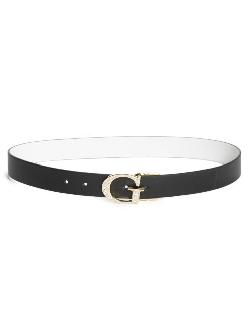 Ceinture G-buckle Réversible à Strass Délavé Noir Guess