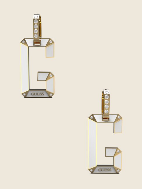 Créoles Huggie En Métal Argenté Et Logo G Blanc Guess