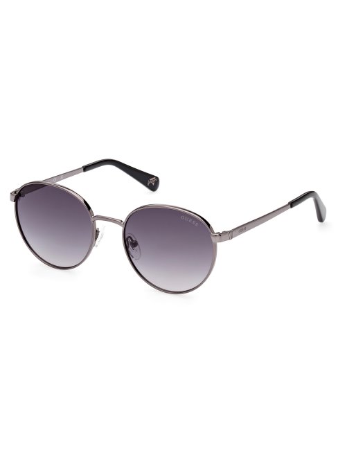 Guess Gunmtl W/blk Lthr Lunettes De Soleil Rondes En Métal