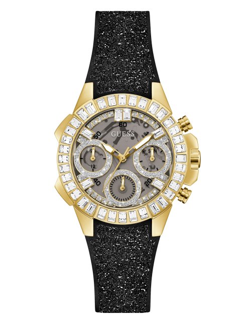 Montre Analogique Scintillante Dorée Et Noire Multi Guess
