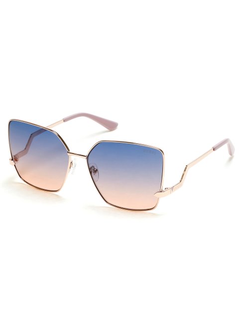 Lunettes De Soleil Carrées Surdimensionnées à Motif Zigzag Et Or Rose Brillant Et Dégradé