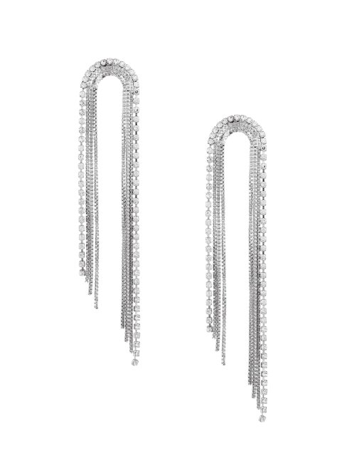 Guess Boucles D'oreilles Argentées à Franges En Forme D'arche Avec Strass