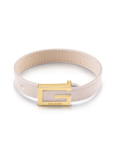 Bracelet Croco Et Logo Carré G Doré Imprimé Rose Guess