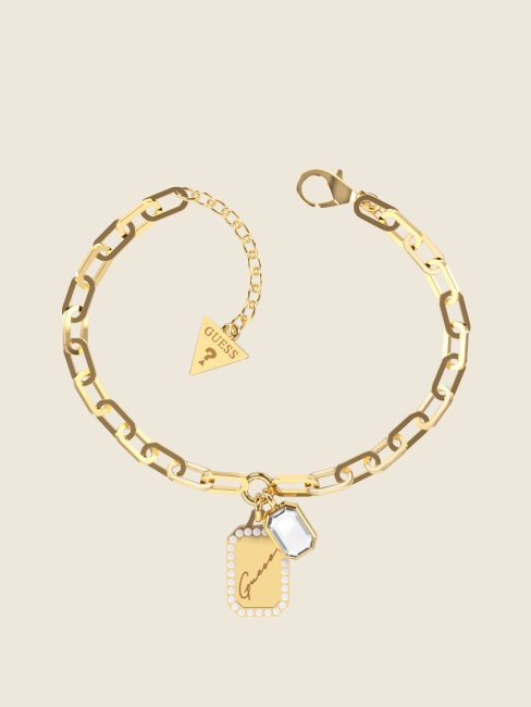 Guess Bracelet En Or Avec étiquette Logo Et Cristaux Dorés