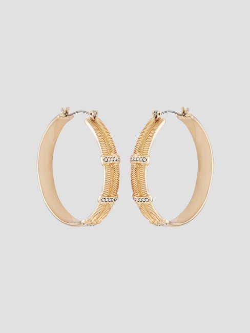 Boucles D'oreilles Créoles Texturées En Métal Doré Et Cristaux Guess Gold