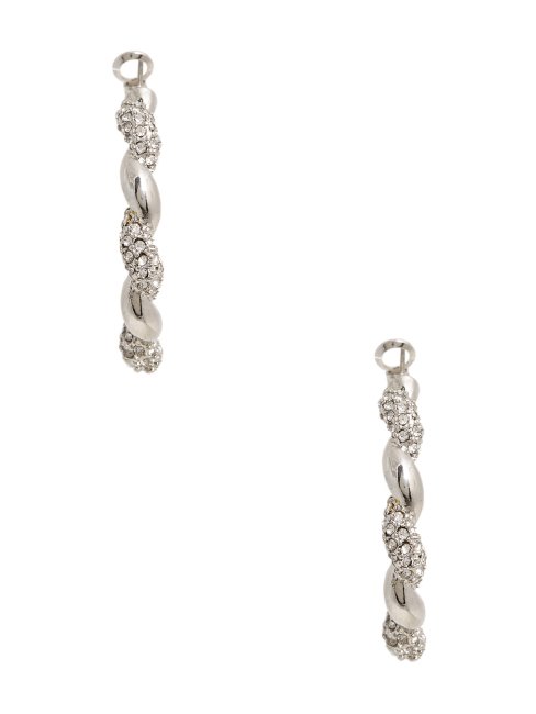 Boucles D'oreilles Créoles Torsadées Argentées à Strass Guess Silver