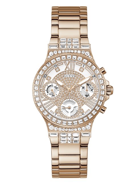 Montre Multifonction En Métal Doré Rose Et Strass Guess Multi
