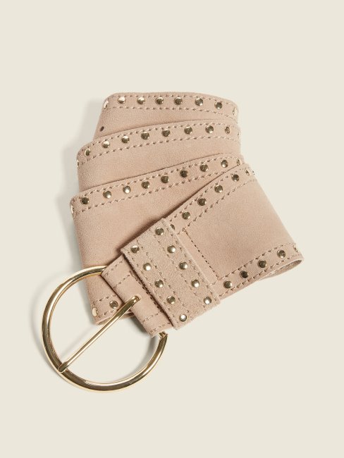 Ceinture En Cuir Suédé Clouté Taupe Guess