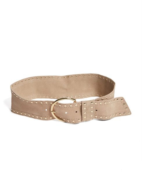 Ceinture En Cuir Suédé Clouté Taupe Guess