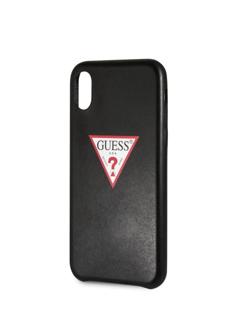 Coque Iphone X Logo Simili Cuir Noir Guess