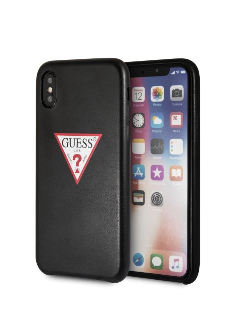 Coque Iphone X Logo Simili Cuir Noir Guess