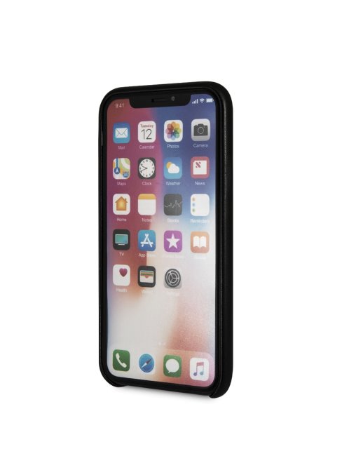 Coque Iphone X Logo Simili Cuir Noir Guess