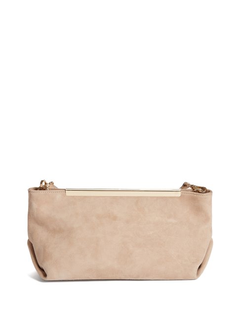Pochette Guess En Cuir Suédé Souple Taupe