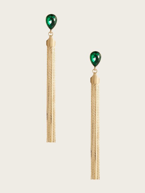 Boucles D'oreilles En Plaqué Or 14 Carats Et Franges En Forme De Goutte D'émeraude Guess