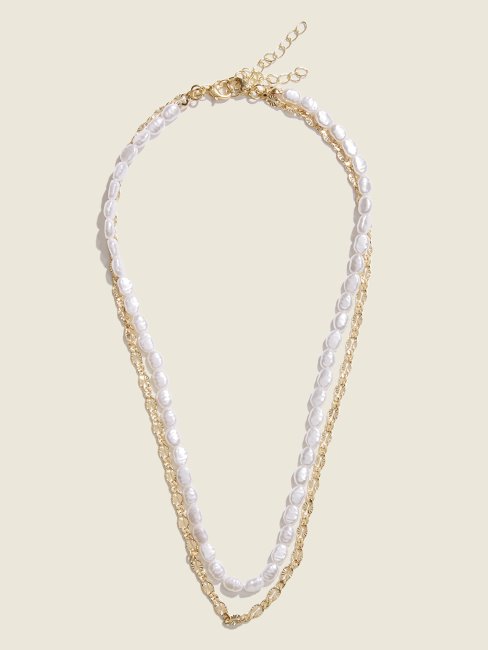 Collier Superposé De Perles D'eau Douce Guess En Or