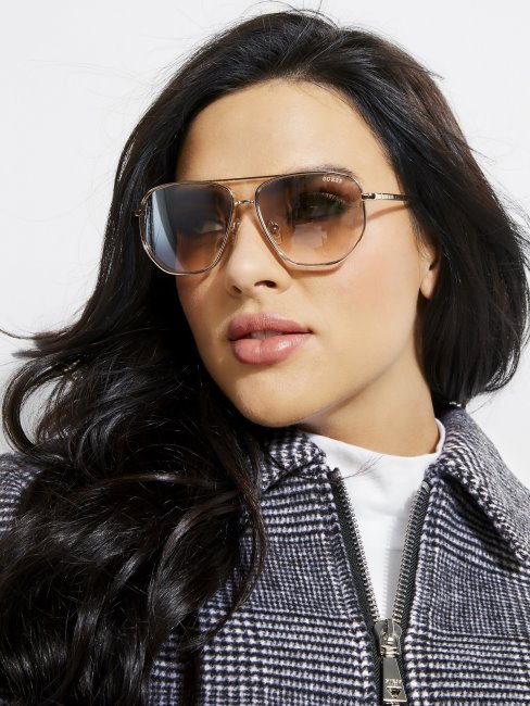 Lunettes De Soleil Aviateur Kelly Or Rose Brillant/bordeaux Guess