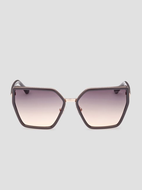 Lunettes De Soleil Carrées En Métal Et émail Gris Guess
