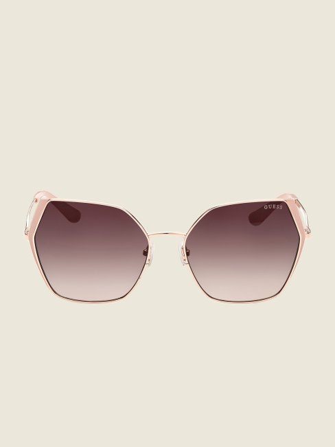 Guess Oversize Lunettes De Soleil Géométriques En Métal Or Rose