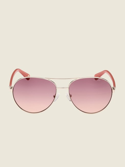 Lunettes De Soleil Aviateur Dorées Gold W/pink Guess