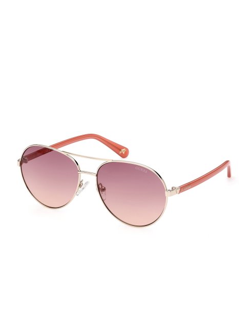 Lunettes De Soleil Aviateur Dorées Gold W/pink Guess