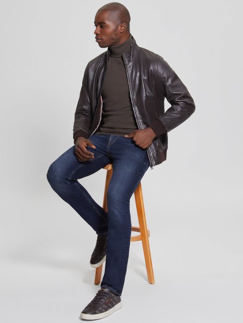 Veste En Cuir Souple Guess Marron écorce